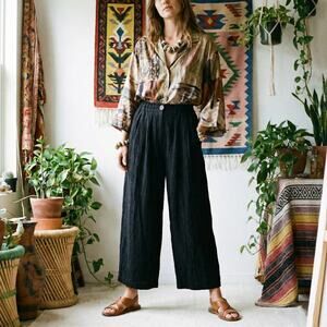 ANNTIAN Women's Linen Harem Pants in Black wide leg size Small